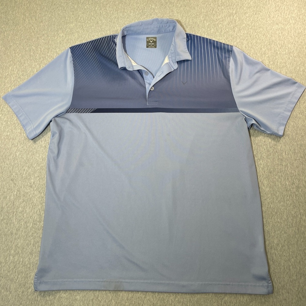 Callaway Golf Polo Shirt Mens 2XL XXL Opti-Dri Blue Colorblock Striped Performan